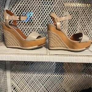 Lanvin Cream and Tan Wedge Sandals
